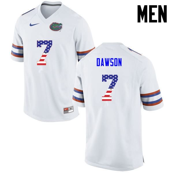 Men's NCAA Florida Gators Duke Dawson #7 Stitched Authentic USA Flag Fashion Nike White College Football Jersey AQB8565VY